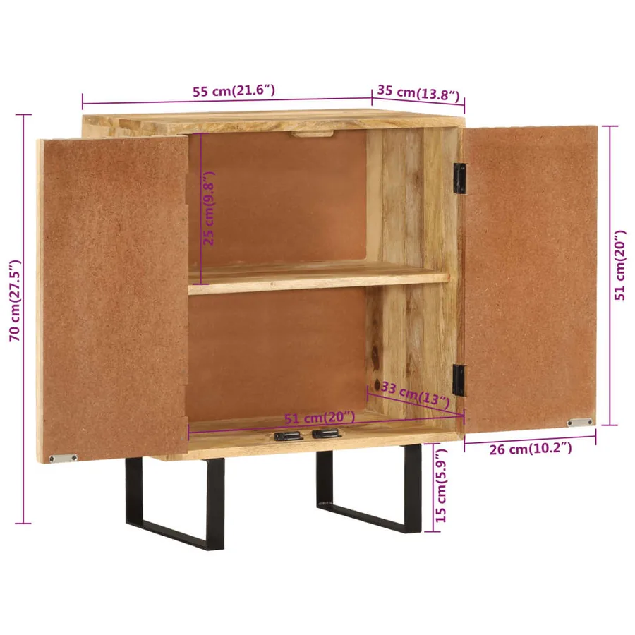 Buffet avec 2 portes 55x35x70 cm bois massif de manguier - 7