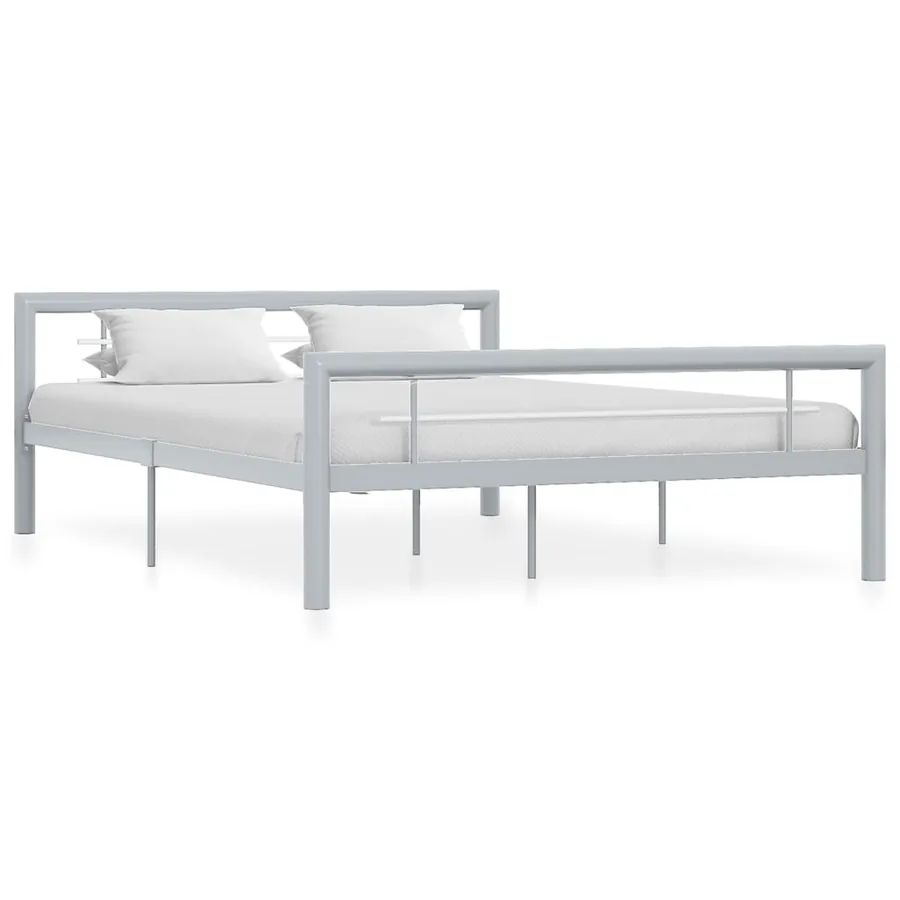 Cadre de lit sans matelas gris et blanc métal 160x200 cm