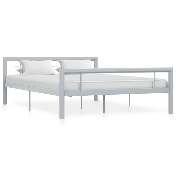 Cadre de lit sans matelas gris et blanc métal 160x200 cm