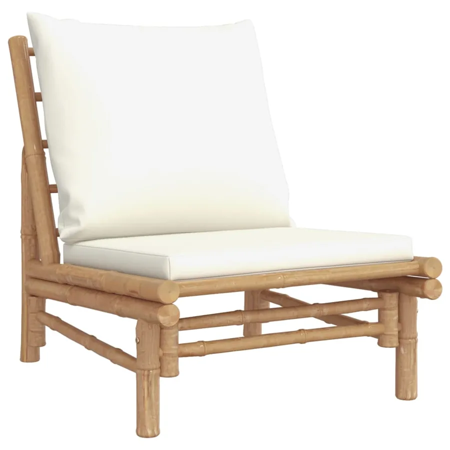 Salon de jardin 3 pcs avec coussins blanc crème bambou - 4