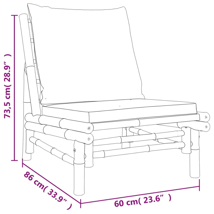 Salon de jardin 3 pcs avec coussins blanc crème bambou - 8