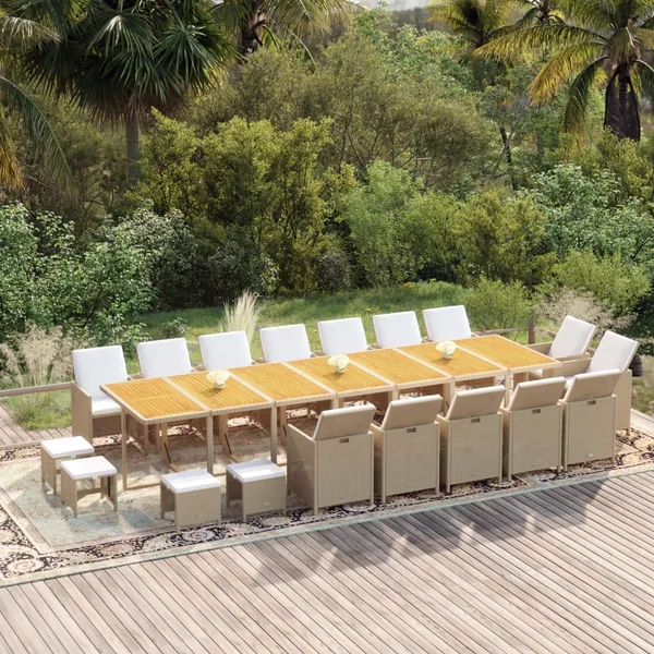 Ensemble à manger de jardin coussins 19pcs Beige Résine tressée