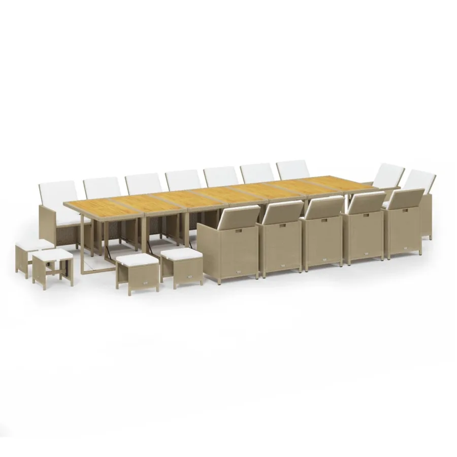 Ensemble à manger de jardin coussins 19pcs Beige Résine tressée - 2