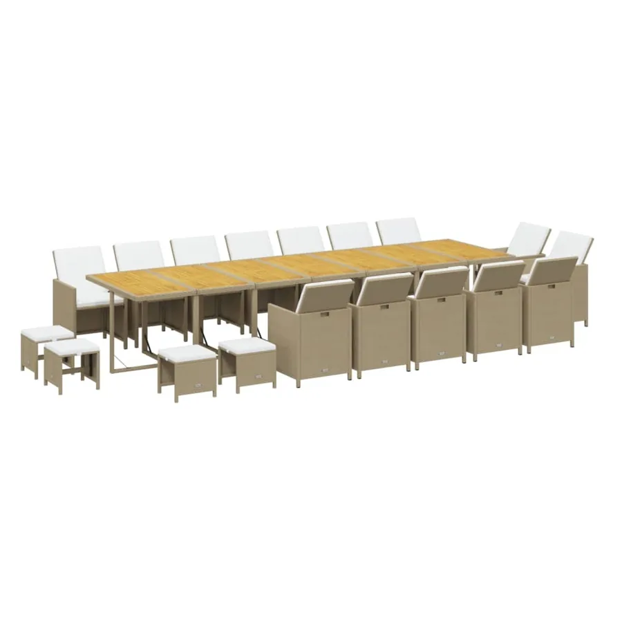 Ensemble à manger de jardin coussins 19pcs Beige Résine tressée - 3
