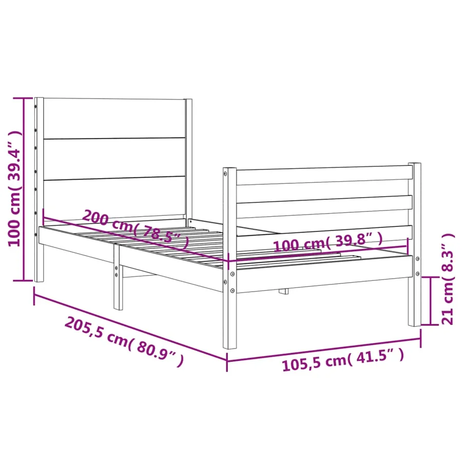 Cadre de lit sans matelas 100x200 cm bois massif - 12