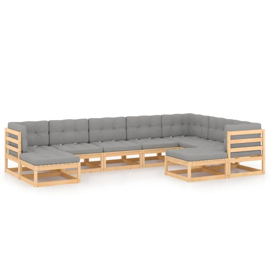 Salon de jardin 9 pcs avec coussins Bois de pin massif - 2