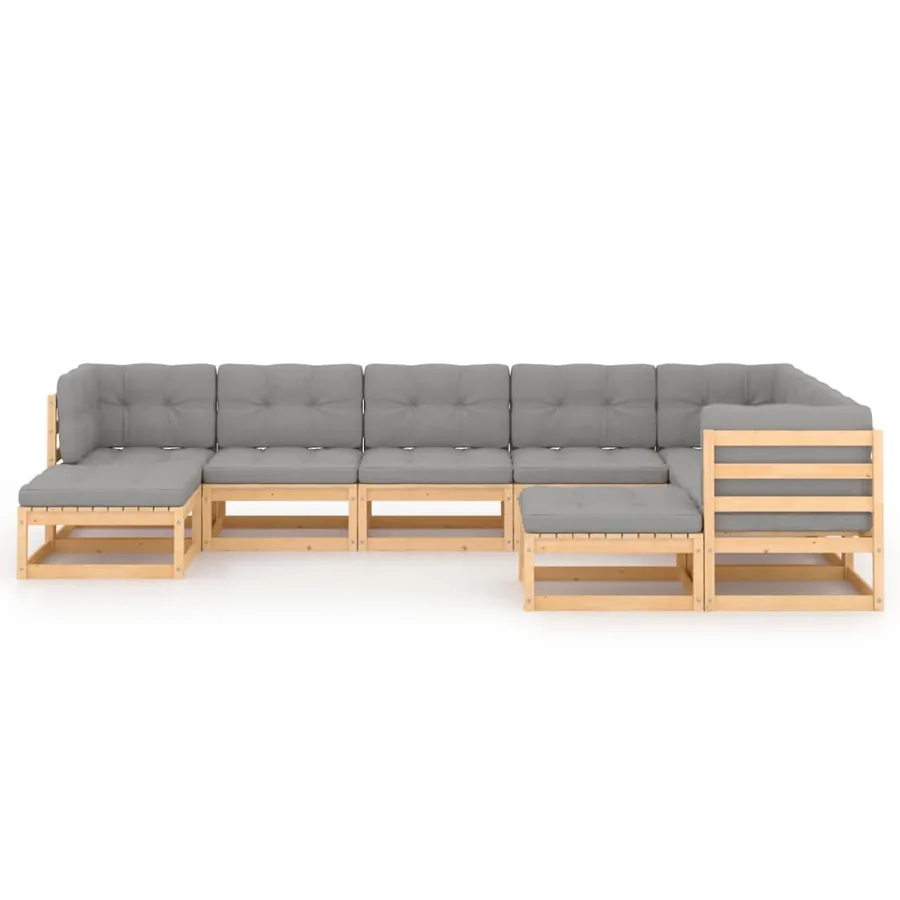 Salon de jardin 9 pcs avec coussins Bois de pin massif - 3