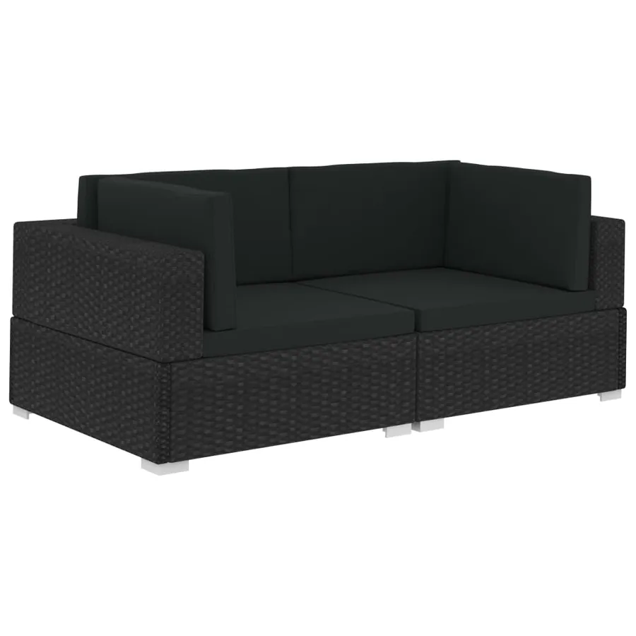 Chaises d'angles lot de 2 avec coussins Résine tressée Noir - 2