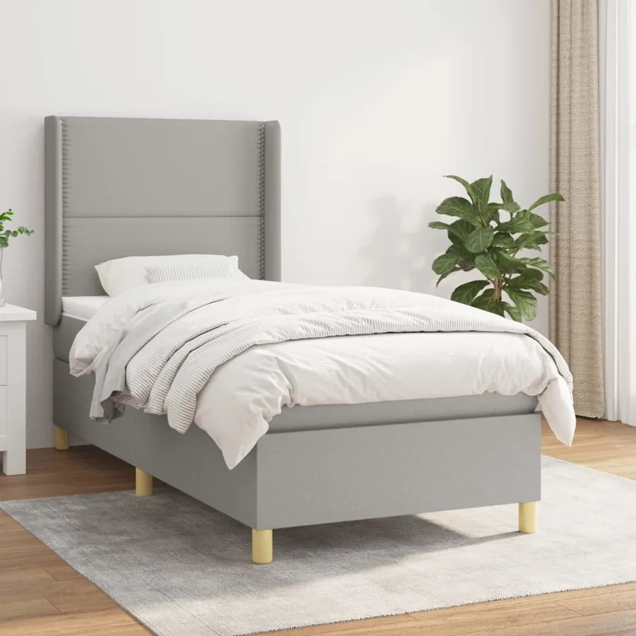 Sommier à lattes de lit avec matelas Gris clair 90x200 cm Tissu