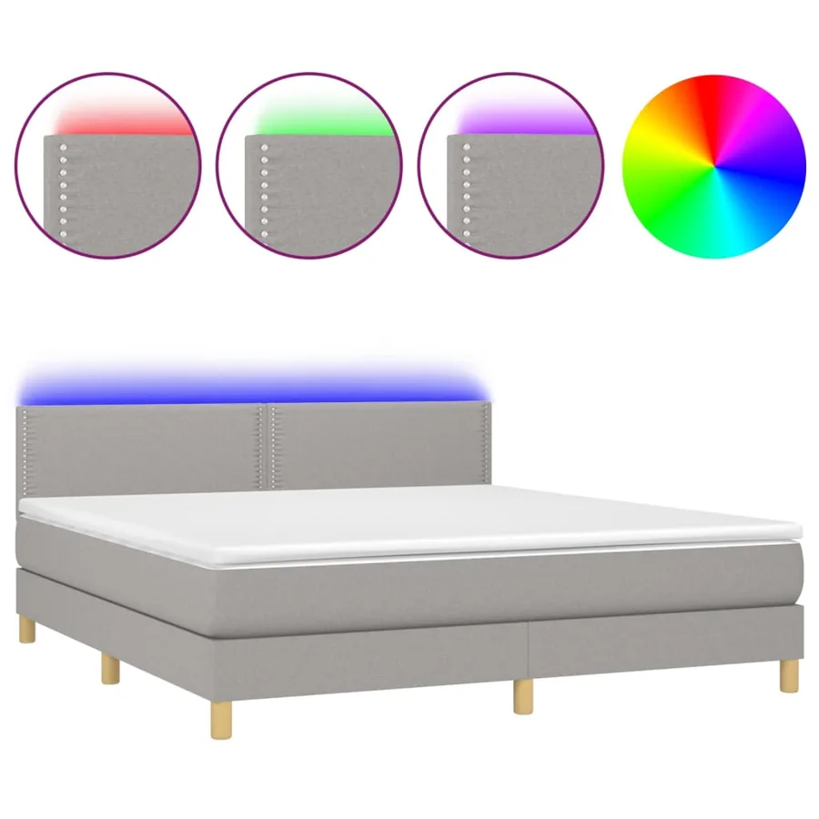 Sommier à lattes de lit et matelas et LED Gris clair 180x200 cm - 2