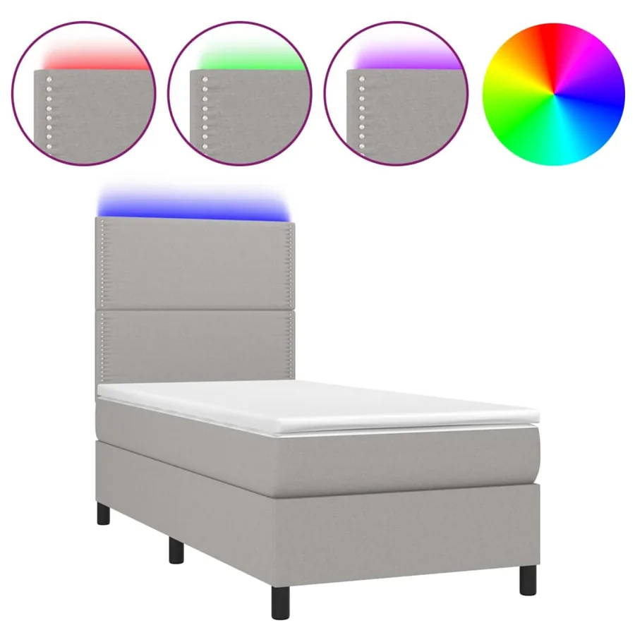 Sommier à lattes de lit avec matelas et LED Gris clair 90x200cm - 2