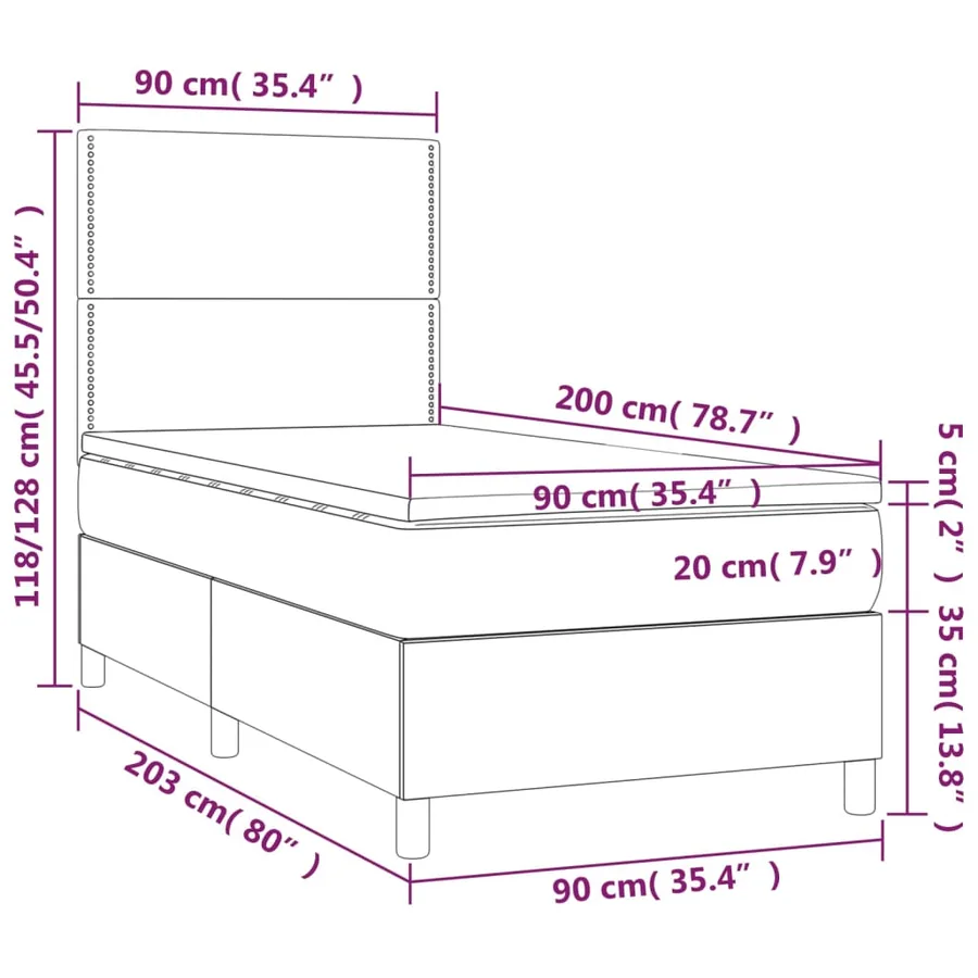 Sommier à lattes de lit avec matelas et LED Gris clair 90x200cm - 8