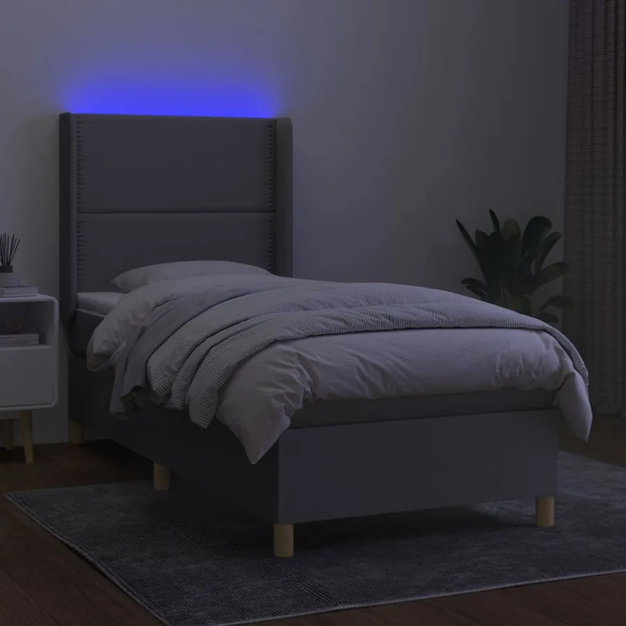 Sommier à lattes de lit matelas LED Gris clair 90x200cm Tissu - 3