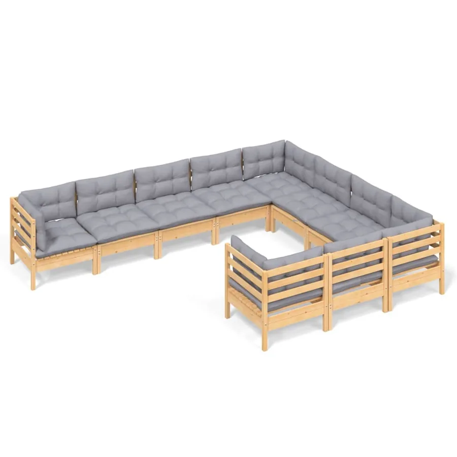 Salon de jardin 10 pcs avec coussins gris Bois de pin - 2