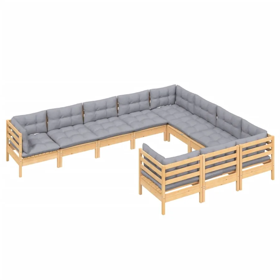 Salon de jardin 10 pcs avec coussins gris Bois de pin - 3