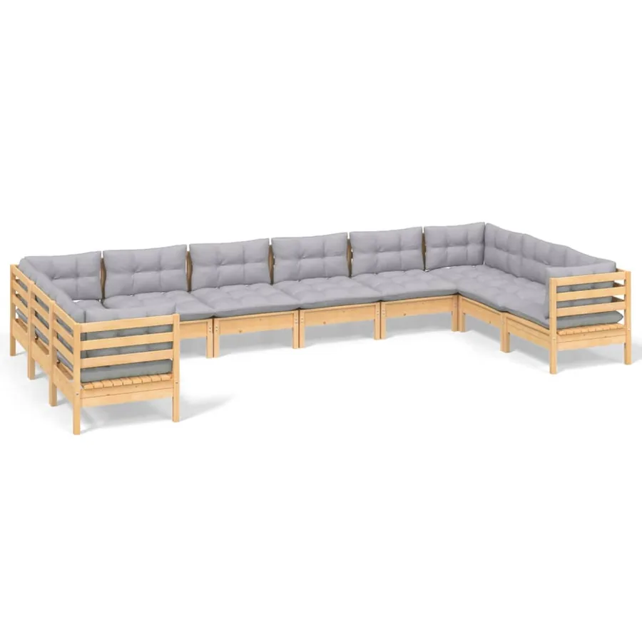 Salon de jardin 10 pcs avec coussins gris Bois de pin - 2