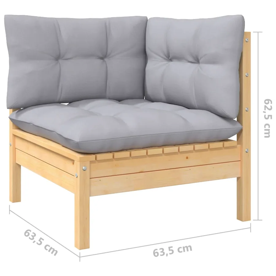 Salon de jardin 10 pcs avec coussins gris Bois de pin - 6