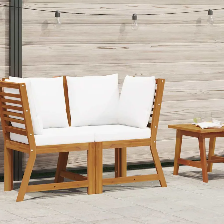 Canapé d'angle sectionnel et coussin crème Bois d'acacia massif - 2