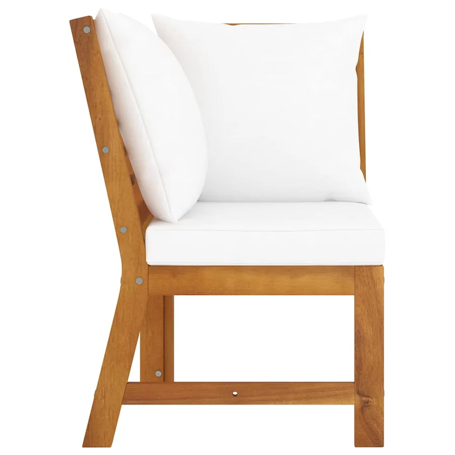 Canapé d'angle sectionnel et coussin crème Bois d'acacia massif - 3
