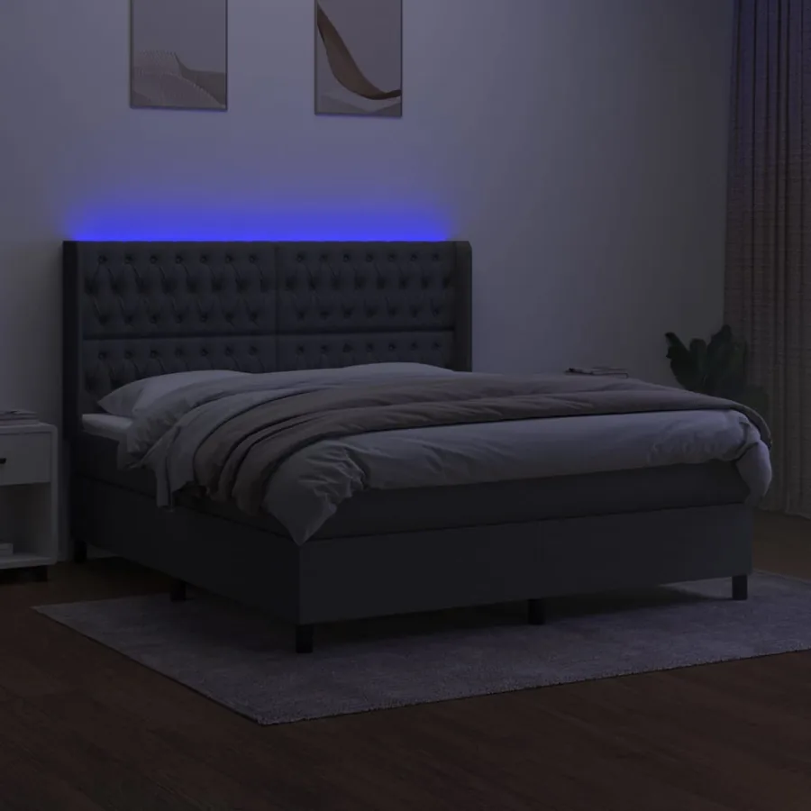 Sommier à lattes de lit matelas LED Gris foncé 160x200 cm Tissu - 3