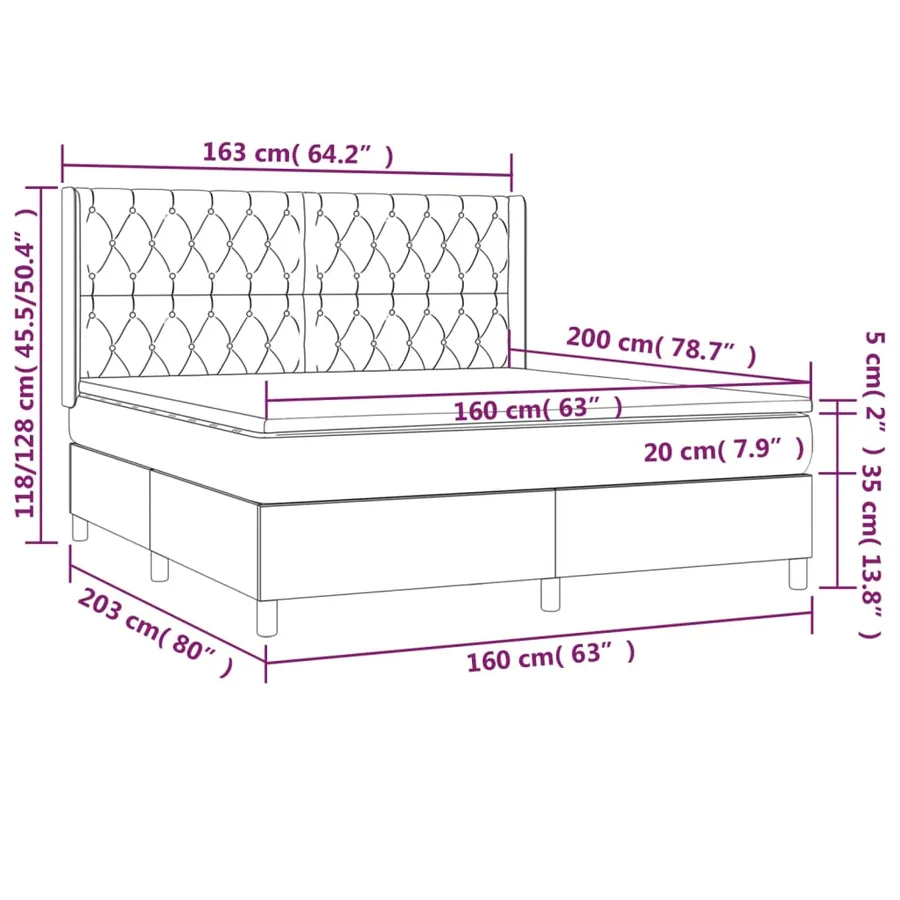 Sommier à lattes de lit matelas LED Gris foncé 160x200 cm Tissu - 8