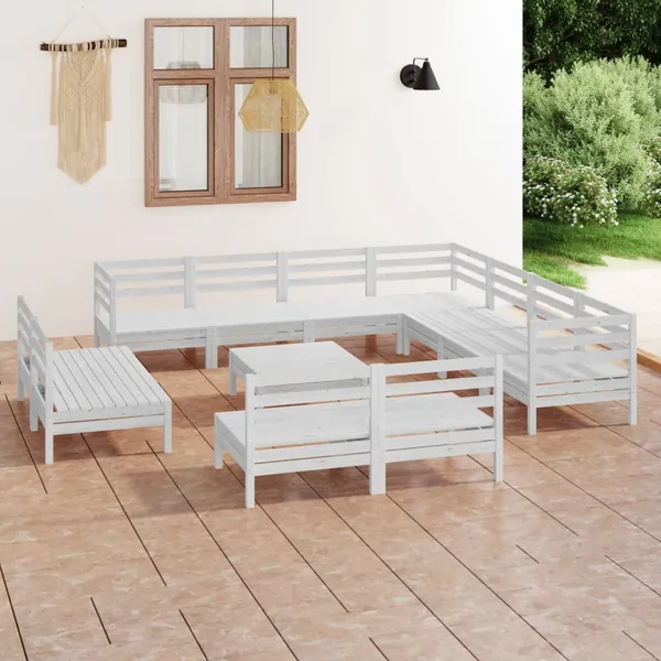 Salon de jardin 12 pcs Bois de pin massif Blanc
