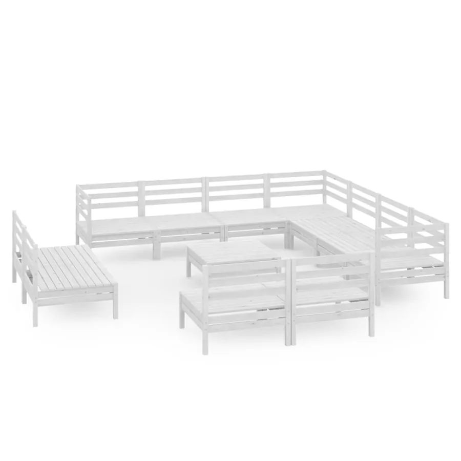 Salon de jardin 12 pcs Bois de pin massif Blanc - 2