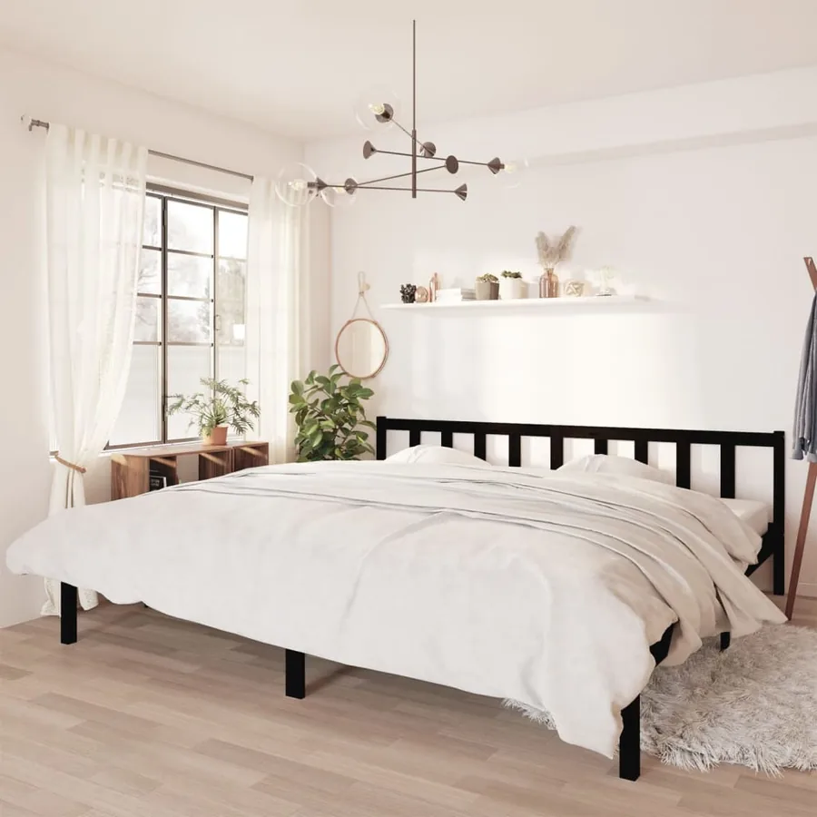 Cadre de lit sans matelas noir bois massif