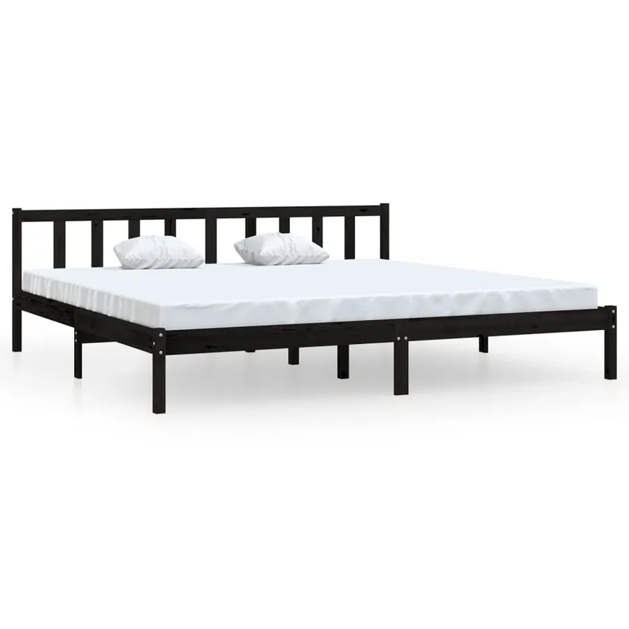 Cadre de lit sans matelas noir bois massif - 2