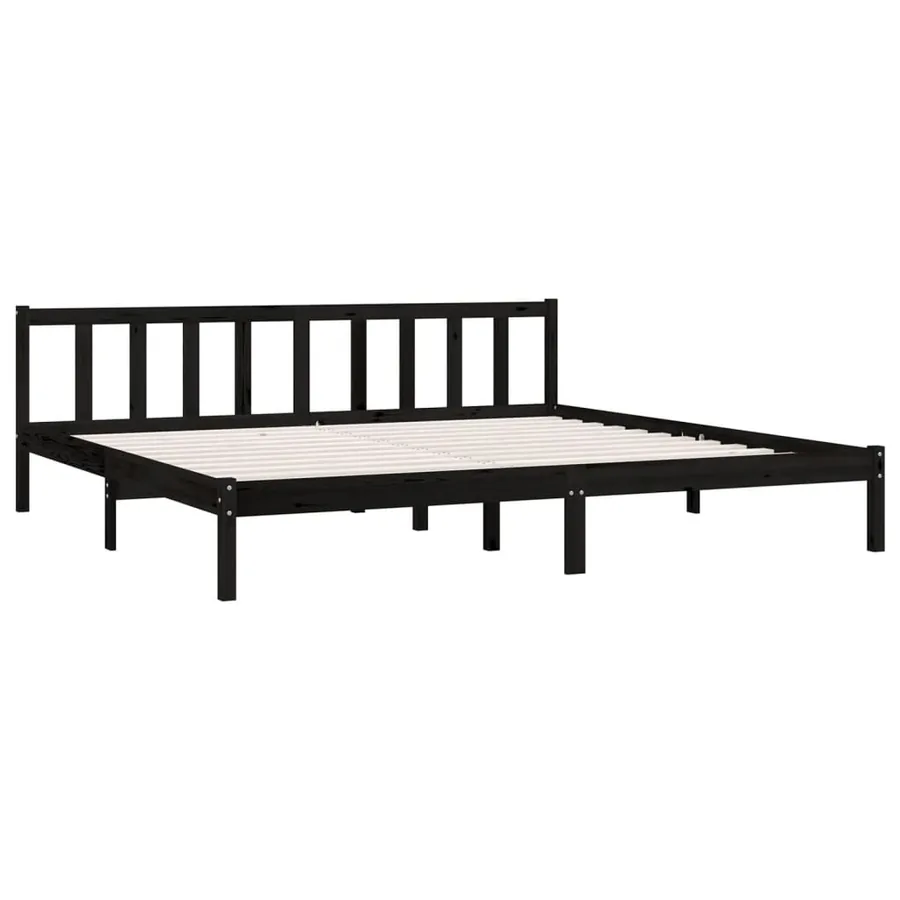 Cadre de lit sans matelas noir bois massif - 3