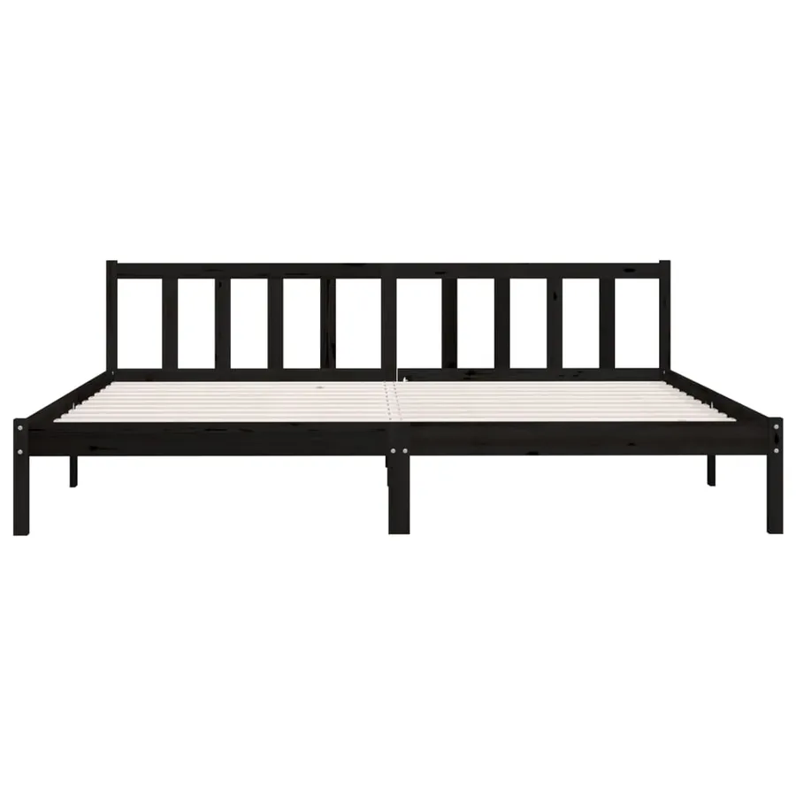 Cadre de lit sans matelas noir bois massif - 4