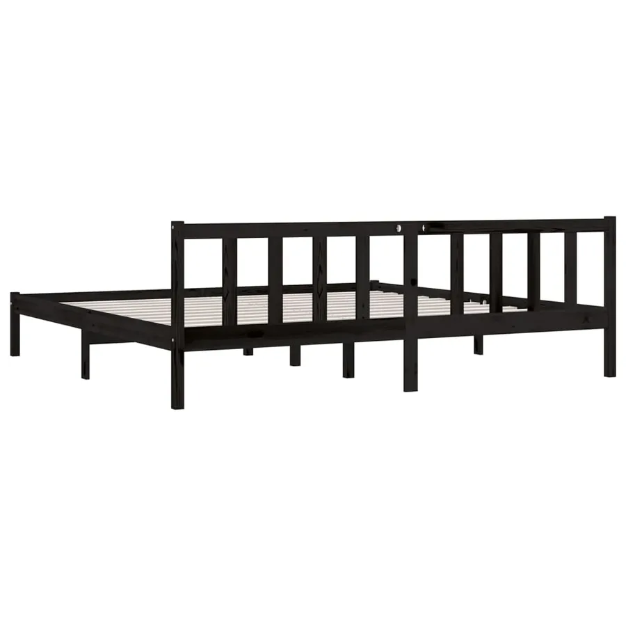 Cadre de lit sans matelas noir bois massif - 5
