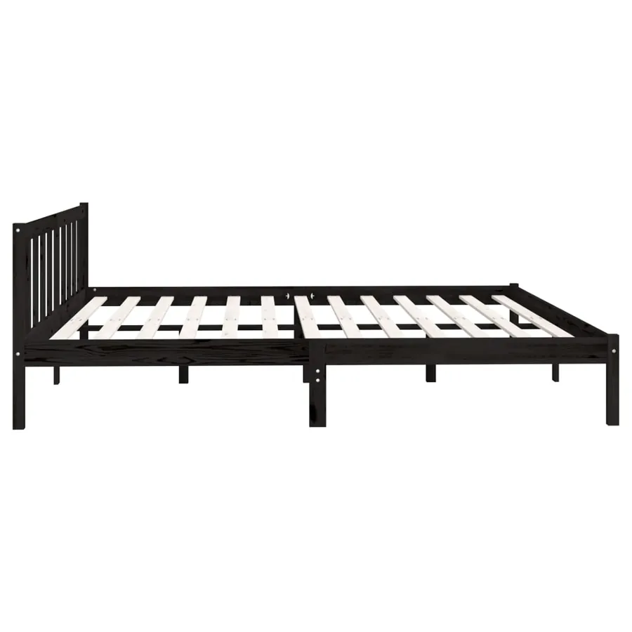 Cadre de lit sans matelas noir bois massif - 6