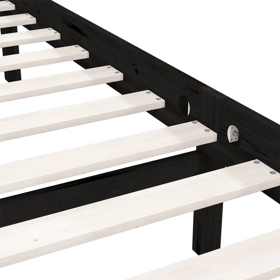 Cadre de lit sans matelas noir bois massif - 7