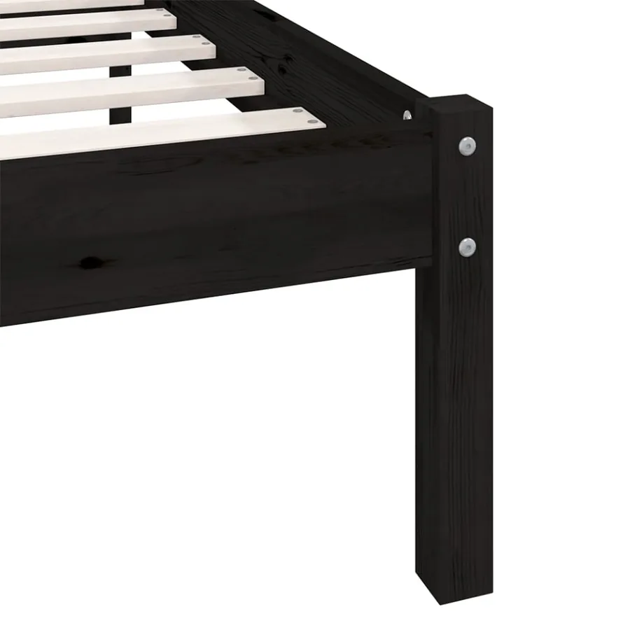 Cadre de lit sans matelas noir bois massif - 8