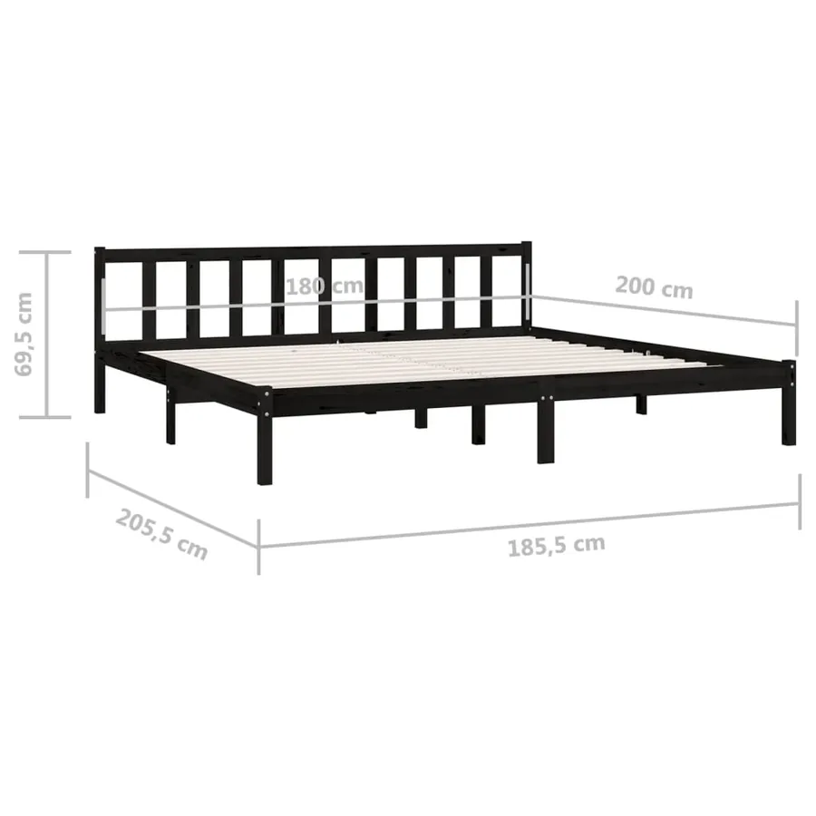 Cadre de lit sans matelas noir bois massif - 9