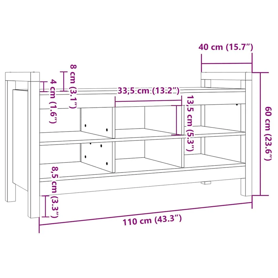 Banc d'entrée Marron miel 110x40x60 cm Bois de pin massif - 8