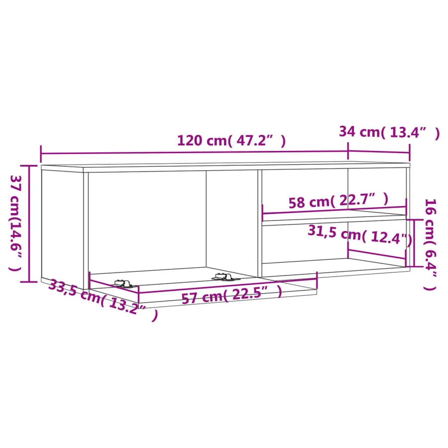Meuble TV sonoma gris 120x34x37 cm bois d'ingénierie - 9