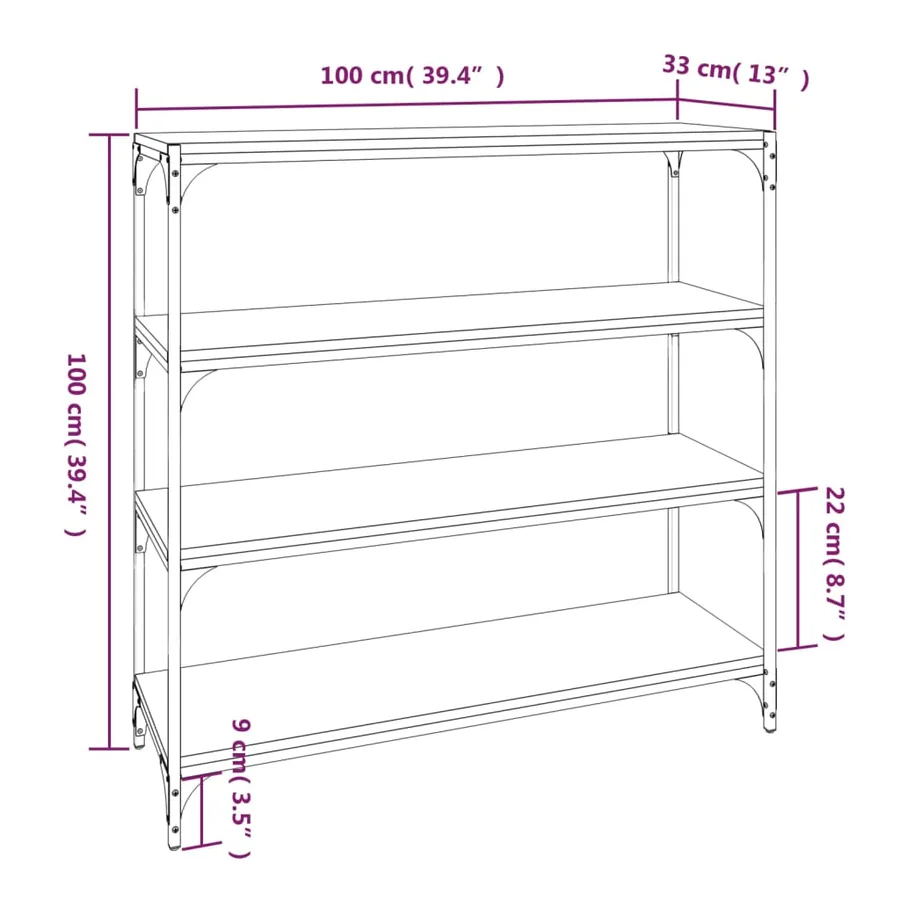 Bibliothèque Chêne fumé 100x33x100cm Bois d'ingénierie et acier - 9