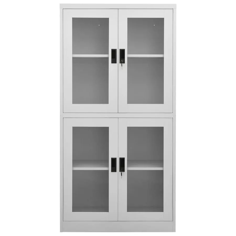 Armoire de bureau Gris clair 90x40x180 cm Acier et verre trempé - 3