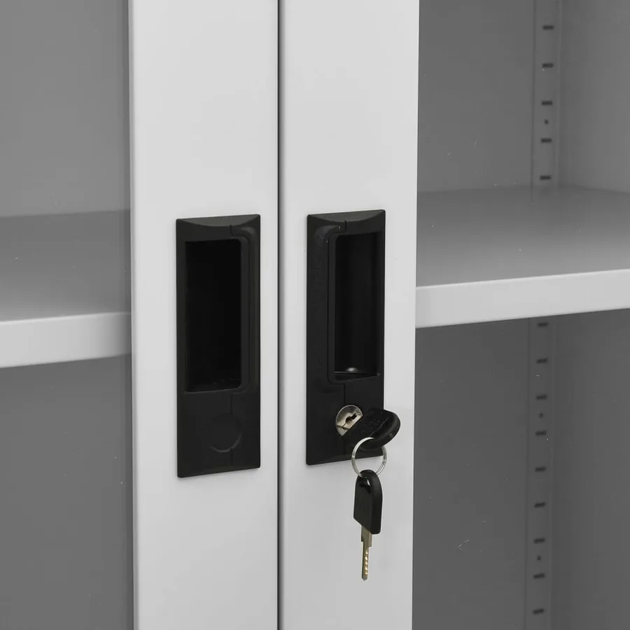 Armoire de bureau Gris clair 90x40x180 cm Acier et verre trempé - 7