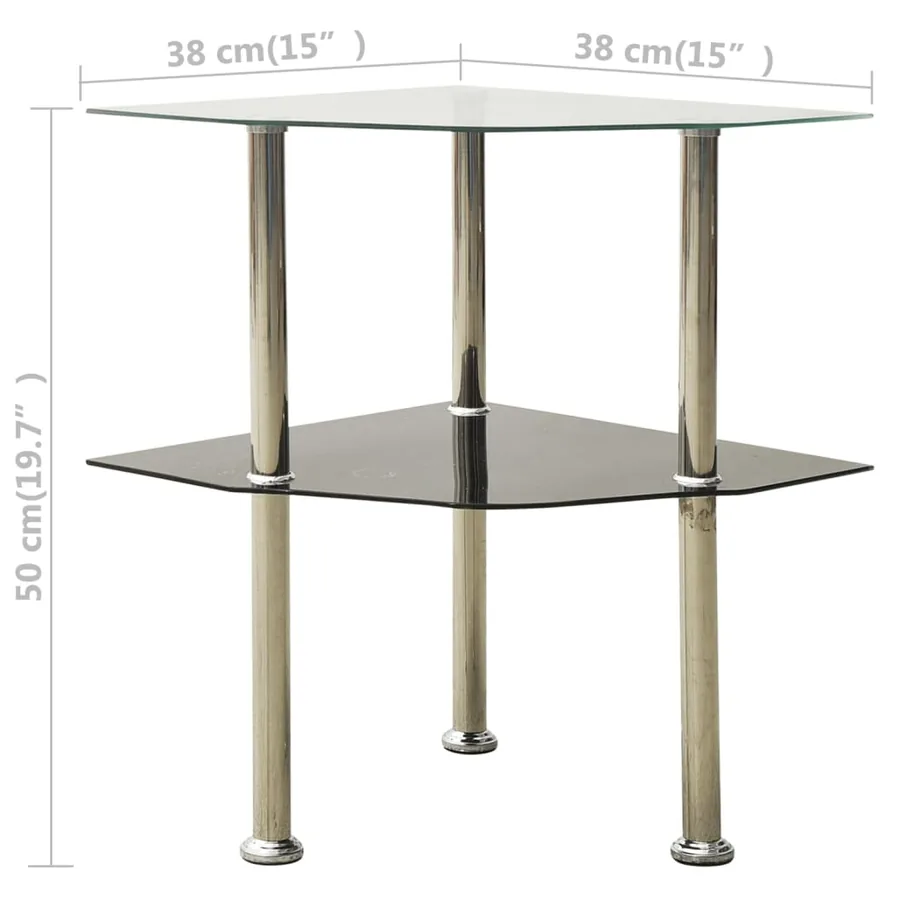 Table 2 niveaux Transparent et noir 38x38x50 cm Verre trempé - 5