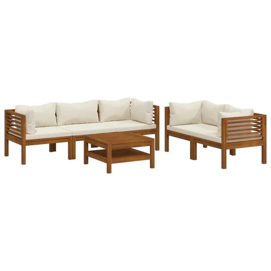 Salon de jardin 6 pcs avec coussin crème Bois d'acacia solide - 2