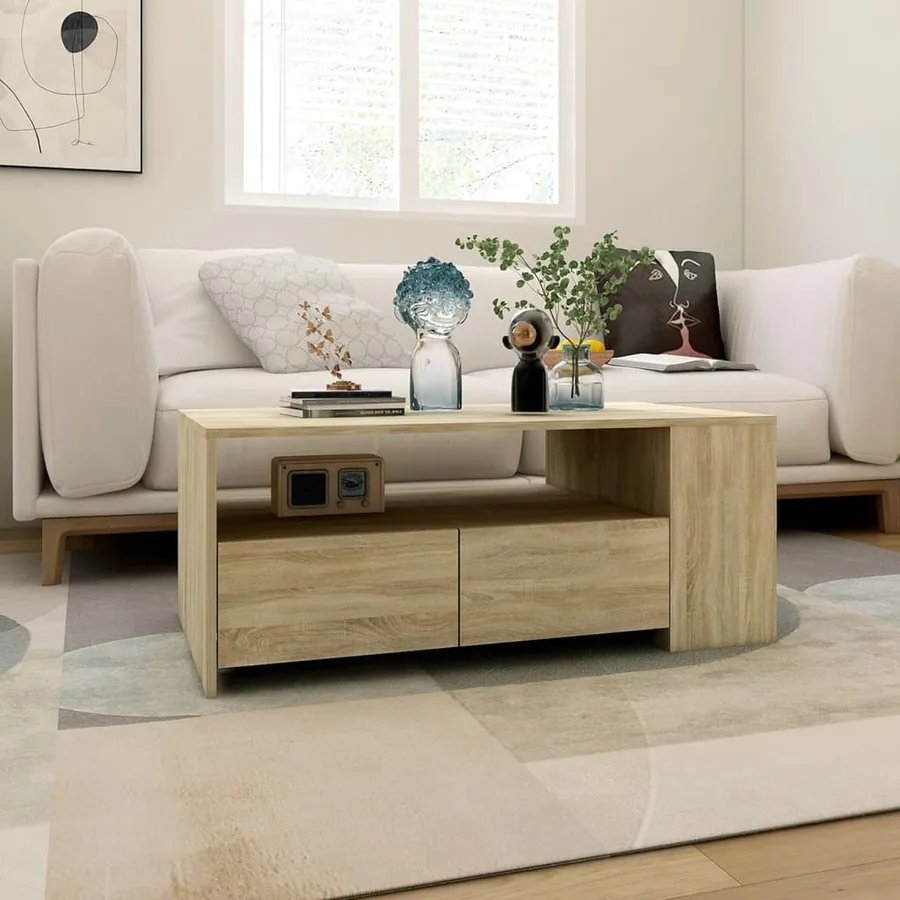 Table basse chêne sonoma 102x55x42 cm bois d'ingénierie - 5