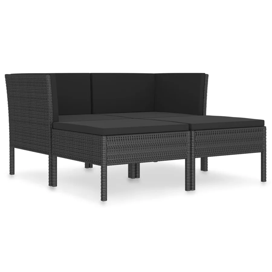 Salon de jardin 4 pcs avec coussins Résine tressée Noir - 2