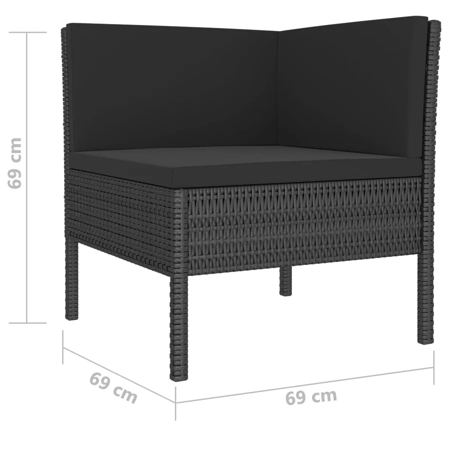 Salon de jardin 4 pcs avec coussins Résine tressée Noir - 5