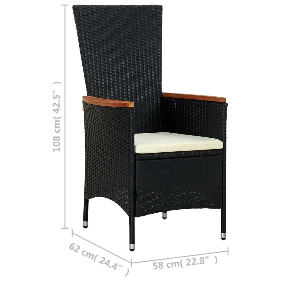 Ensemble à manger d'extérieur 9pcs coussins résine tressée noir - 15