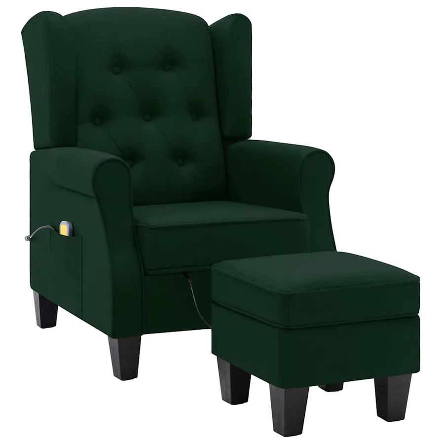Fauteuil de massage avec repose-pied vert foncé tissu - 2