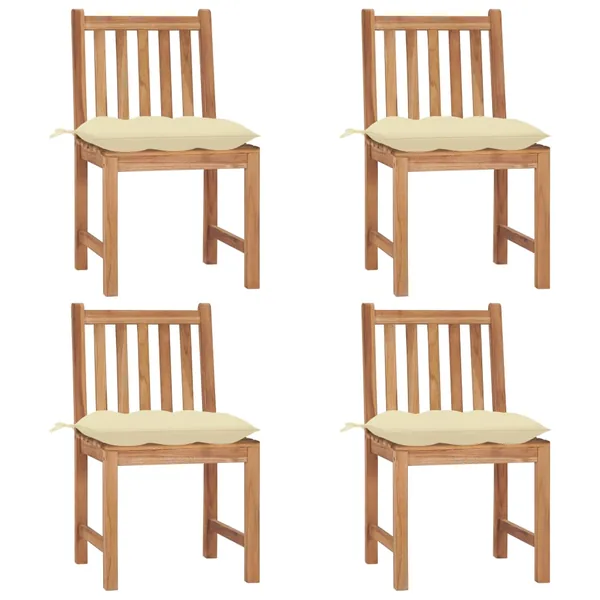 Chaises de jardin lot de 4 avec coussins Bois de teck massif