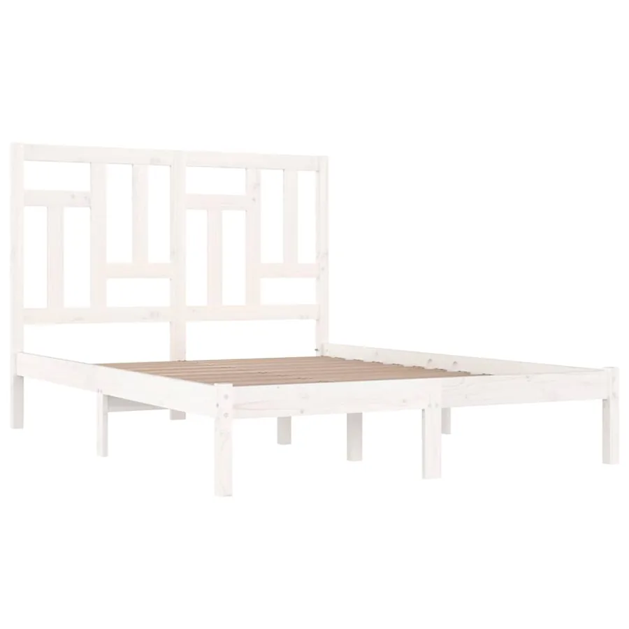 Cadre de lit sans matelas blanc 140x190 cm bois de pin massif - 4